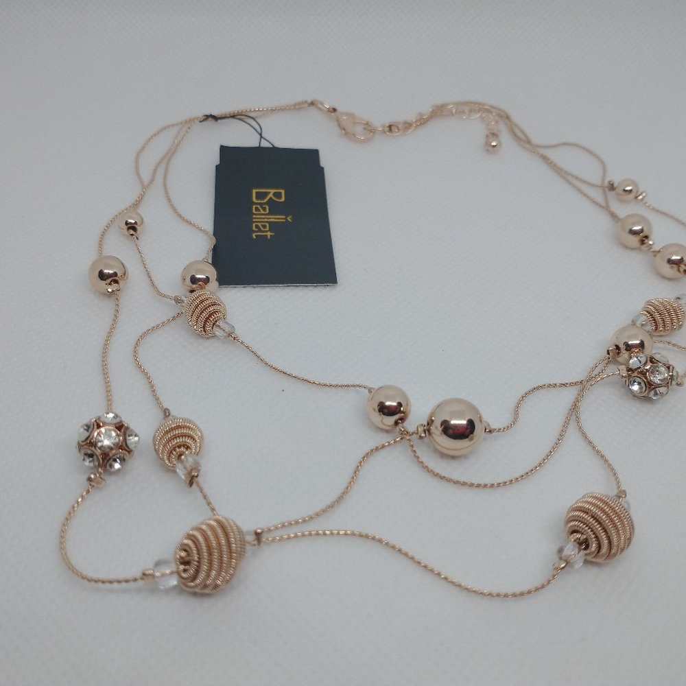 Rosegold-Tone Necklace with Beads and Rhinestones